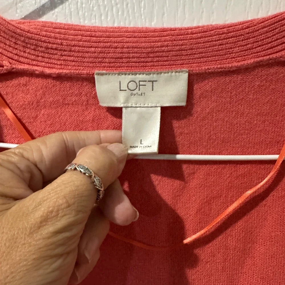 LOFT Coral Orange Draped Open Front Cardigan Sz L